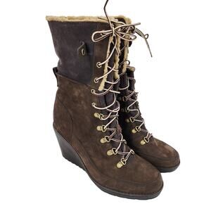 Timberland Earthkeepers Shearling Fold Down Lace Up Wedge Boots Size 9